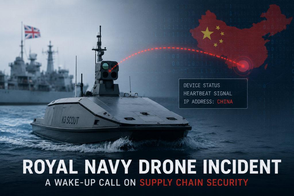 Royal Navy K3 Scout drone illustrating China-linked communications and defence supply chain security risks